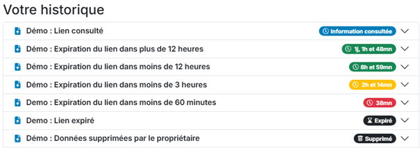 Les différents états de l'historique