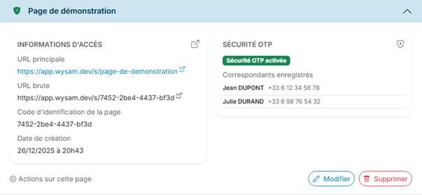 Page de réception dédiée - Détails